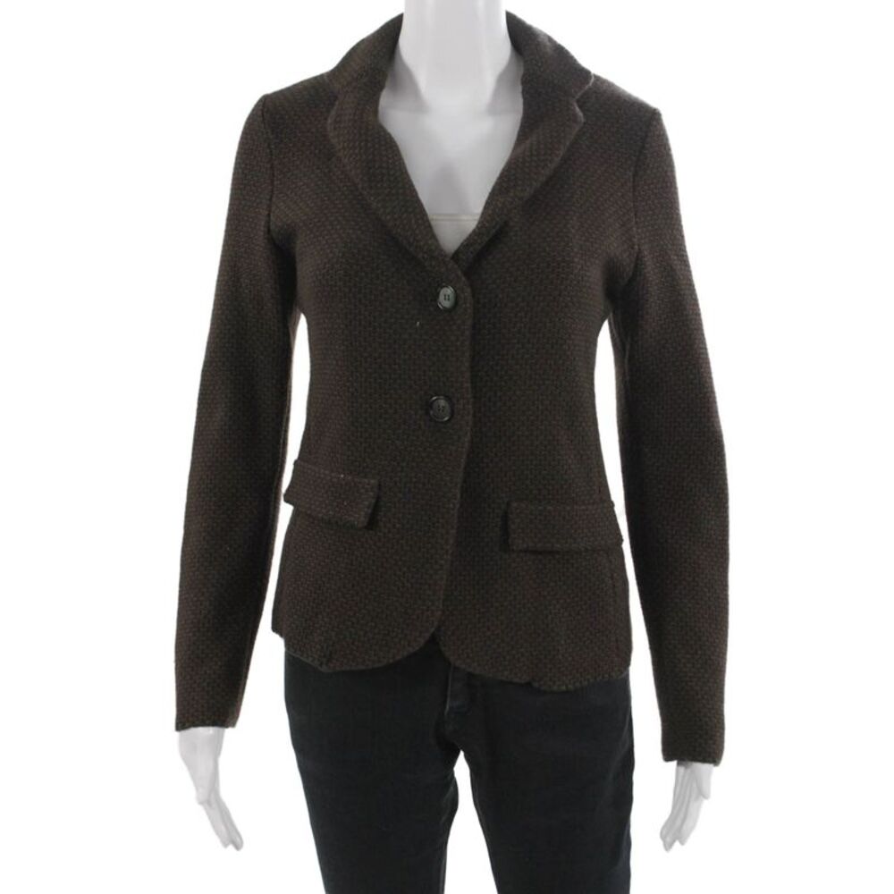 Lamberto Losani Women Brown Collared Geometric Button Blazer Wool Size 42 - Picture 1 of 8